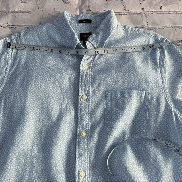 J.Crew Light Blue Geometric Button Down Short Sleeve Linen Slim Men’s Shirt M - Picture 5 of 10